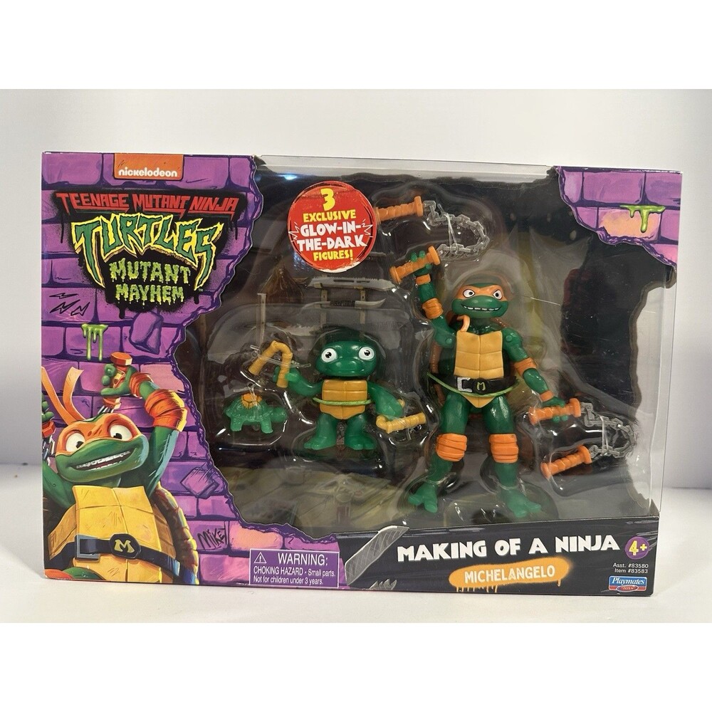 TMNT Mutant Mayhem Making Of A Ninja Turtle Michelangelo Figures/Glow In Dark